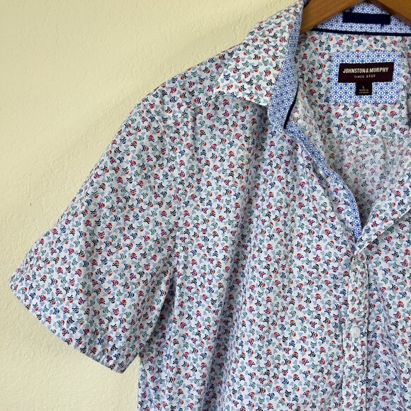 Johnston Murphy Shirt Mens Large Skull Crossbones Print Colorful Short Sleeve L - Picture 3 of 8